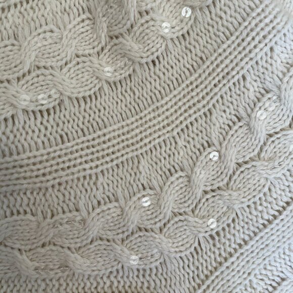 Coldwater Creek Women's Ivory Wool Button Sequin Cable Knit Cardigan, Size M - Picture 10 of 10